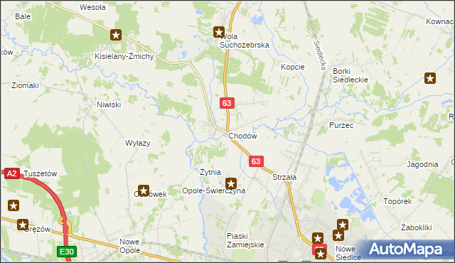 mapa Chodów gmina Siedlce, Chodów gmina Siedlce na mapie Targeo