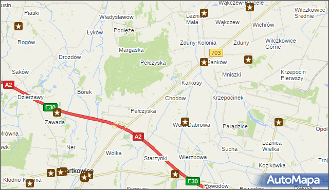 mapa Chodów gmina Wartkowice, Chodów gmina Wartkowice na mapie Targeo