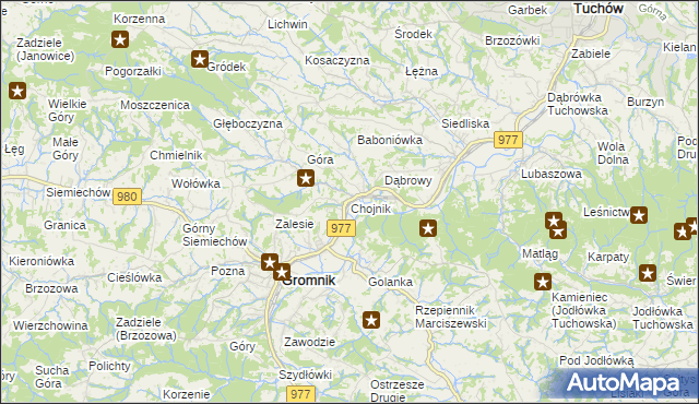 mapa Chojnik gmina Gromnik, Chojnik gmina Gromnik na mapie Targeo