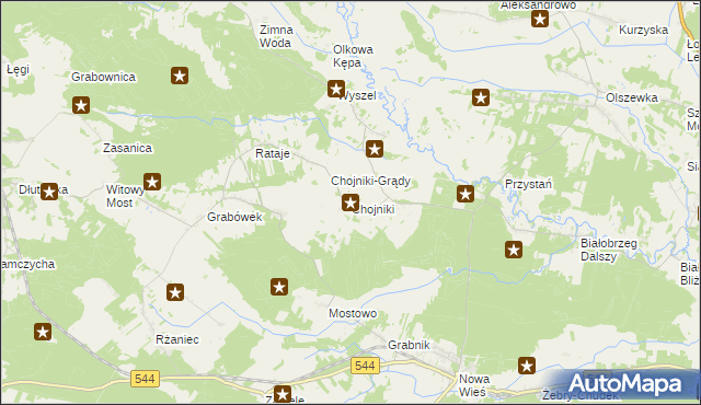 mapa Chojniki gmina Olszewo-Borki, Chojniki gmina Olszewo-Borki na mapie Targeo