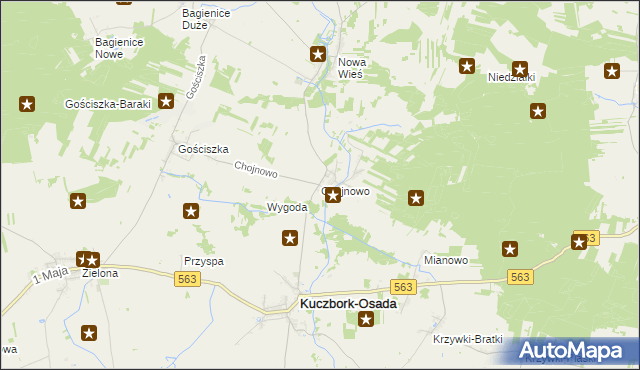 mapa Chojnowo gmina Kuczbork-Osada, Chojnowo gmina Kuczbork-Osada na mapie Targeo