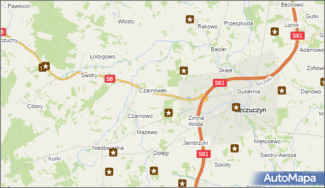 mapa Chojnowo gmina Szczuczyn, Chojnowo gmina Szczuczyn na mapie Targeo