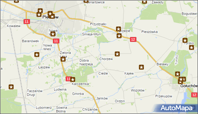 mapa Chorzew gmina Pleszew, Chorzew gmina Pleszew na mapie Targeo