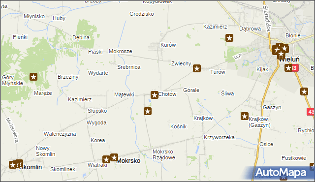 mapa Chotów gmina Mokrsko, Chotów gmina Mokrsko na mapie Targeo