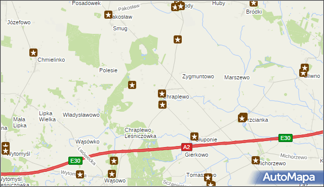 mapa Chraplewo gmina Kuślin, Chraplewo gmina Kuślin na mapie Targeo