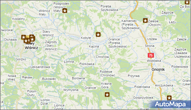 mapa Chronów gmina Nowy Wiśnicz, Chronów gmina Nowy Wiśnicz na mapie Targeo