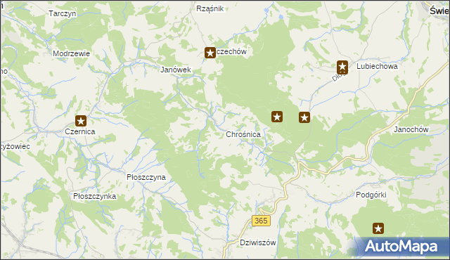 mapa Chrośnica gmina Jeżów Sudecki, Chrośnica gmina Jeżów Sudecki na mapie Targeo