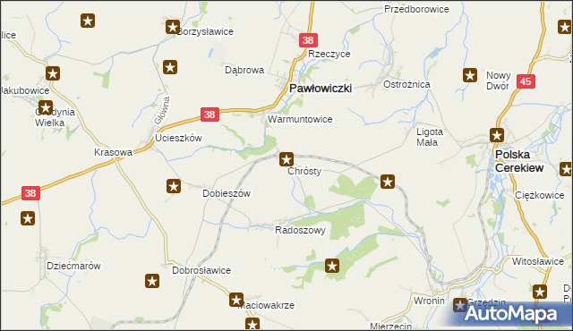 mapa Chrósty gmina Pawłowiczki, Chrósty gmina Pawłowiczki na mapie Targeo