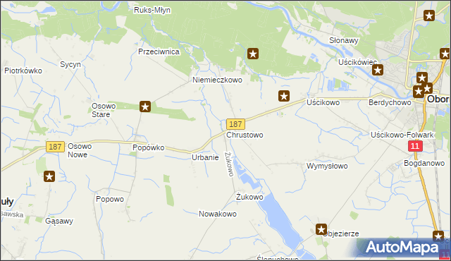 mapa Chrustowo gmina Oborniki, Chrustowo gmina Oborniki na mapie Targeo