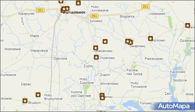 mapa Chrzanowo gmina Janowiec Wielkopolski, Chrzanowo gmina Janowiec Wielkopolski na mapie Targeo