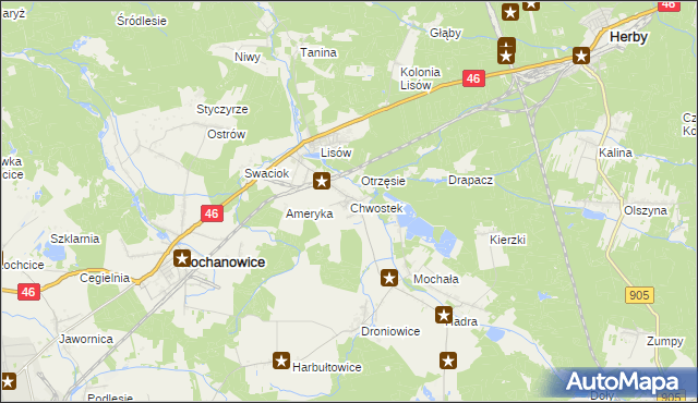 mapa Chwostek, Chwostek na mapie Targeo