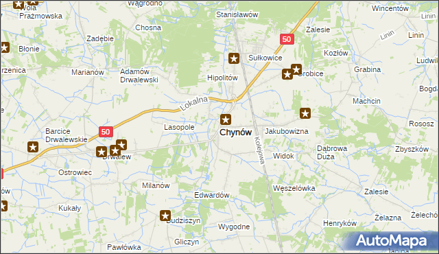 mapa Chynów powiat grójecki, Chynów powiat grójecki na mapie Targeo