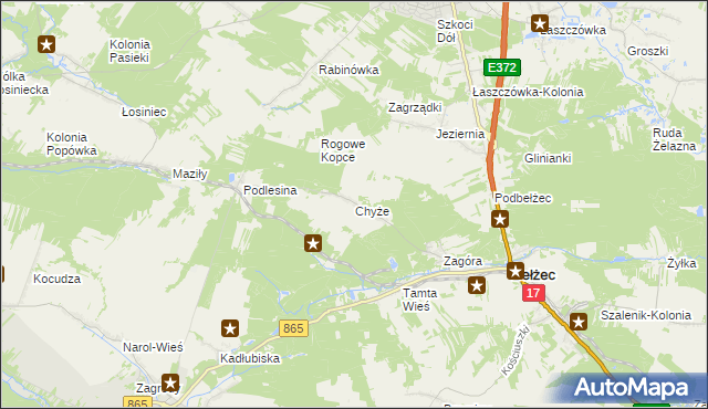 mapa Chyże gmina Bełżec, Chyże gmina Bełżec na mapie Targeo