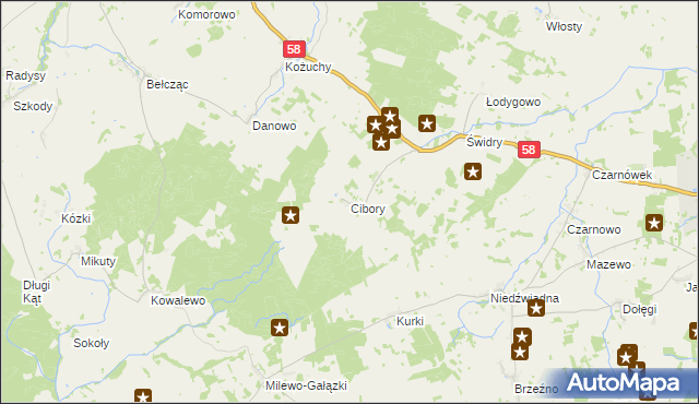 mapa Cibory gmina Biała Piska, Cibory gmina Biała Piska na mapie Targeo
