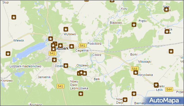 mapa Cibórz gmina Lidzbark, Cibórz gmina Lidzbark na mapie Targeo