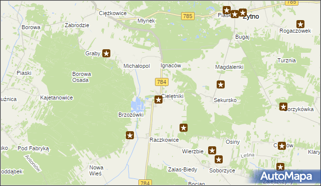 mapa Cielętniki gmina Dąbrowa Zielona, Cielętniki gmina Dąbrowa Zielona na mapie Targeo