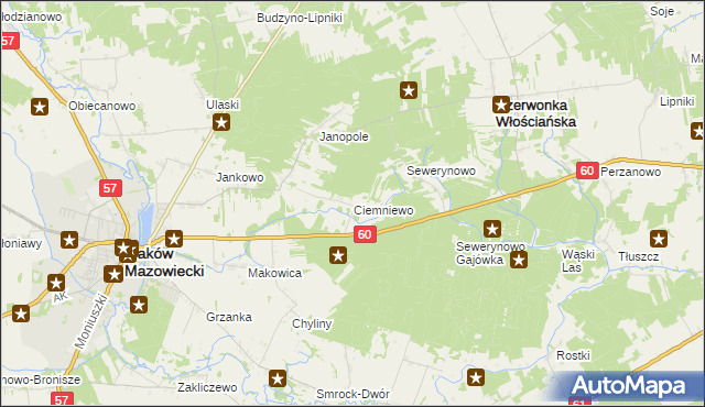 mapa Ciemniewo gmina Czerwonka, Ciemniewo gmina Czerwonka na mapie Targeo