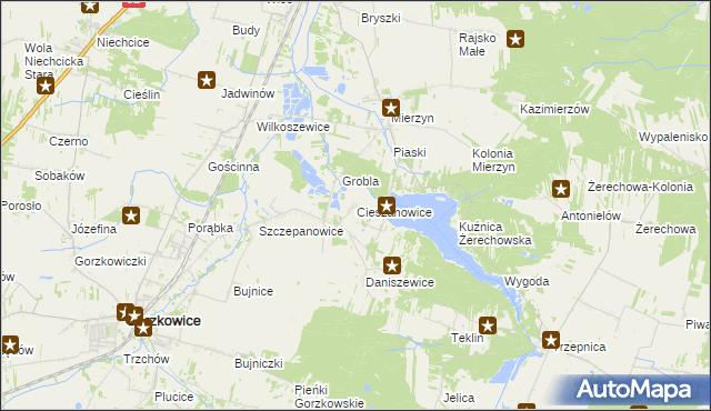 mapa Cieszanowice gmina Gorzkowice, Cieszanowice gmina Gorzkowice na mapie Targeo