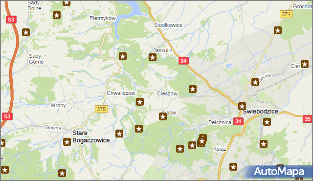 mapa Cieszów gmina Stare Bogaczowice, Cieszów gmina Stare Bogaczowice na mapie Targeo