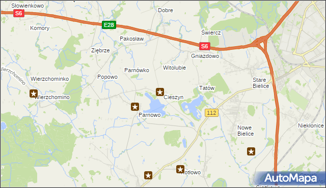 mapa Cieszyn gmina Biesiekierz, Cieszyn gmina Biesiekierz na mapie Targeo