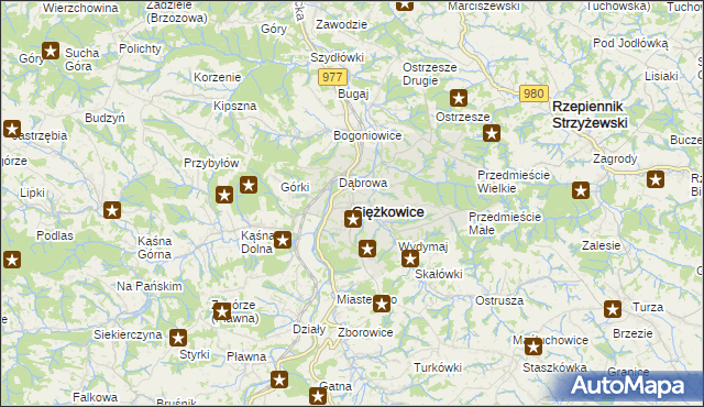 mapa Ciężkowice powiat tarnowski, Ciężkowice powiat tarnowski na mapie Targeo