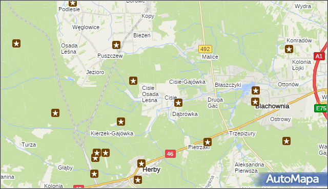 mapa Cisie gmina Blachownia, Cisie gmina Blachownia na mapie Targeo