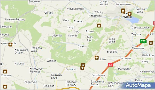 mapa Cisie gmina Książ Wielki, Cisie gmina Książ Wielki na mapie Targeo