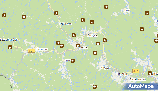 mapa Cisna, Cisna na mapie Targeo