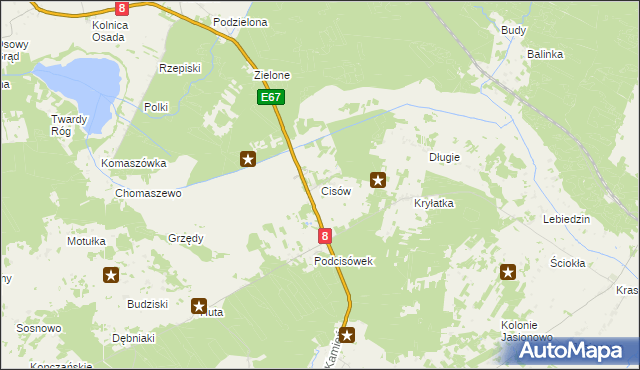 mapa Cisów gmina Sztabin, Cisów gmina Sztabin na mapie Targeo