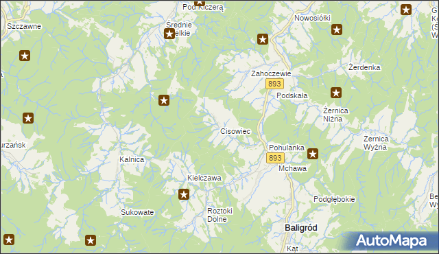 mapa Cisowiec gmina Baligród, Cisowiec gmina Baligród na mapie Targeo