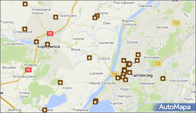 mapa Ciszyca gmina Koprzywnica, Ciszyca gmina Koprzywnica na mapie Targeo