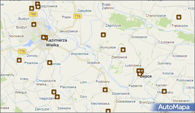mapa Cło gmina Kazimierza Wielka, Cło gmina Kazimierza Wielka na mapie Targeo