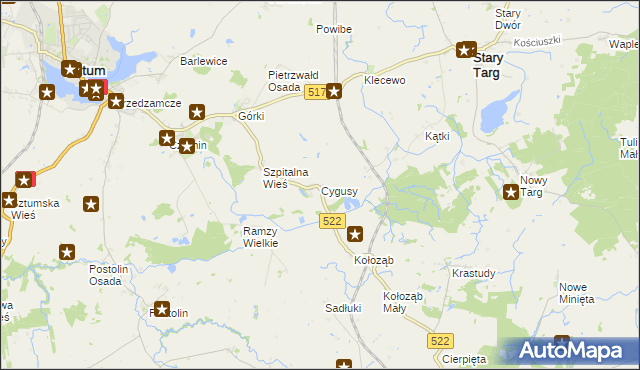 mapa Cygusy, Cygusy na mapie Targeo