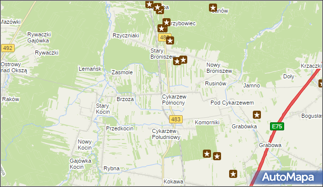 mapa Cykarzew Północny, Cykarzew Północny na mapie Targeo