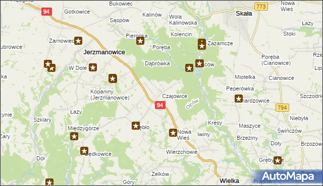 mapa Czajowice, Czajowice na mapie Targeo