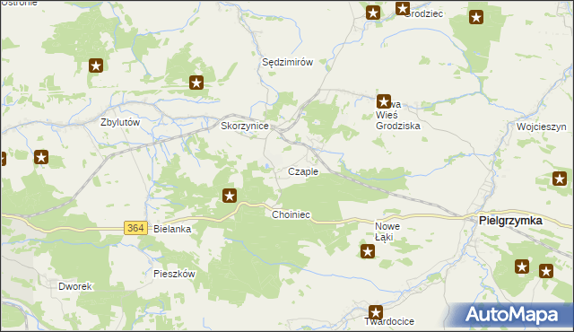 mapa Czaple gmina Pielgrzymka, Czaple gmina Pielgrzymka na mapie Targeo