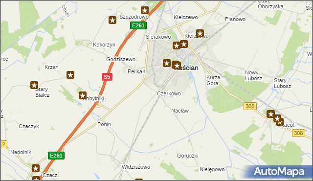 mapa Czarkowo gmina Kościan, Czarkowo gmina Kościan na mapie Targeo