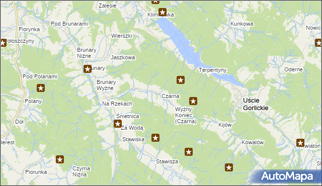 mapa Czarna gmina Uście Gorlickie, Czarna gmina Uście Gorlickie na mapie Targeo