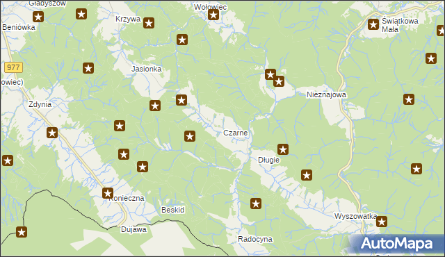 mapa Czarne gmina Sękowa, Czarne gmina Sękowa na mapie Targeo