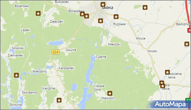 mapa Czarne gmina Skórcz, Czarne gmina Skórcz na mapie Targeo