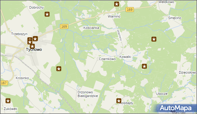 mapa Czarnkowo gmina Tychowo, Czarnkowo gmina Tychowo na mapie Targeo