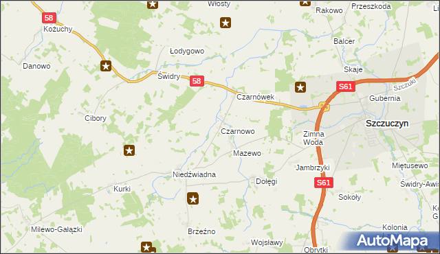 mapa Czarnowo gmina Szczuczyn, Czarnowo gmina Szczuczyn na mapie Targeo