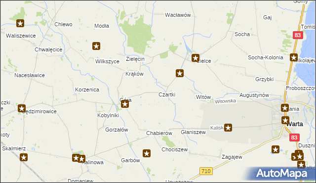 mapa Czartki gmina Warta, Czartki gmina Warta na mapie Targeo