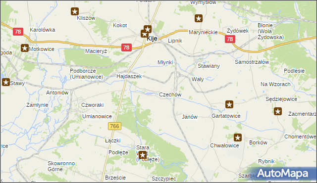 mapa Czechów gmina Kije, Czechów gmina Kije na mapie Targeo