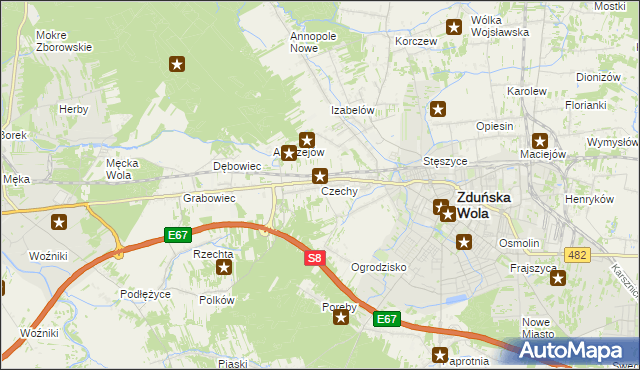 mapa Czechy gmina Zduńska Wola, Czechy gmina Zduńska Wola na mapie Targeo