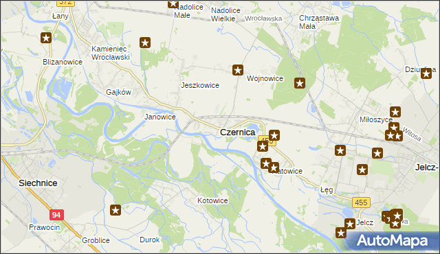 mapa Czernica powiat wrocławski, Czernica powiat wrocławski na mapie Targeo