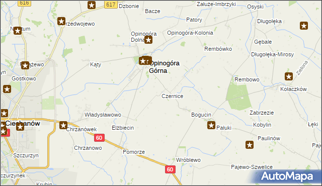 mapa Czernice gmina Opinogóra Górna, Czernice gmina Opinogóra Górna na mapie Targeo
