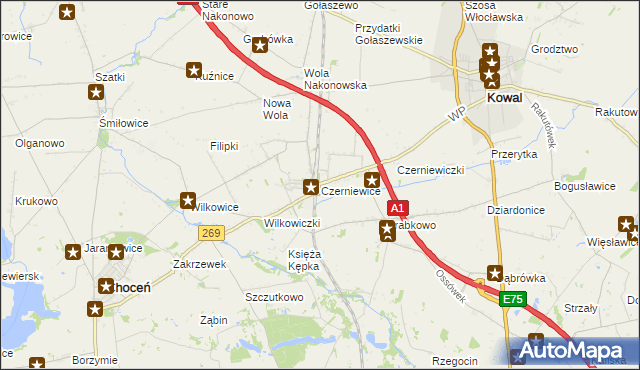 mapa Czerniewice gmina Choceń, Czerniewice gmina Choceń na mapie Targeo