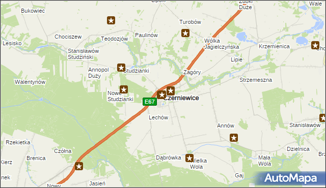 mapa Czerniewice powiat tomaszowski, Czerniewice powiat tomaszowski na mapie Targeo