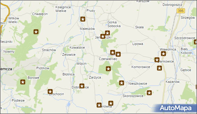 mapa Czerwieniec gmina Kondratowice, Czerwieniec gmina Kondratowice na mapie Targeo